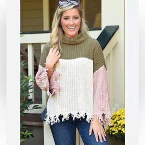 POL oversized fringe sweater.